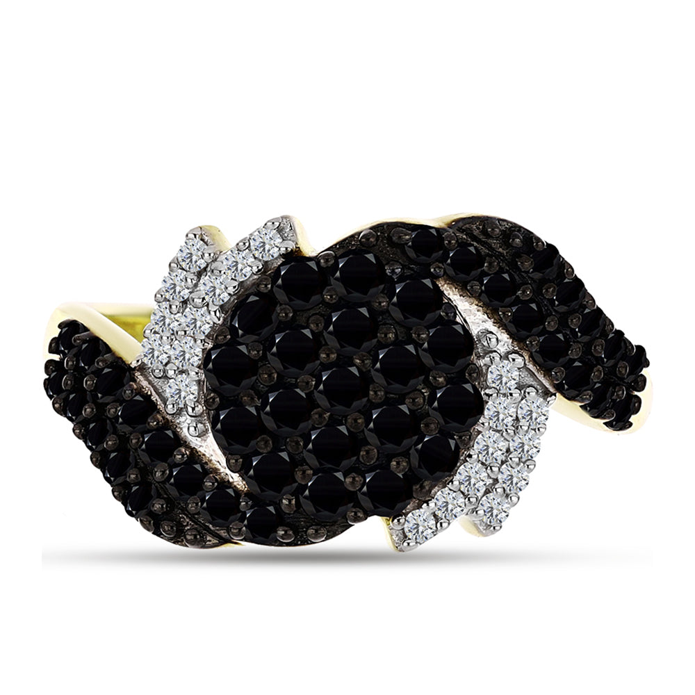 Inel din Argint 925 Placat cu Aur ( 3.7 grame ) cu Spinel Negru și Topaz Alb 1.5 Carate