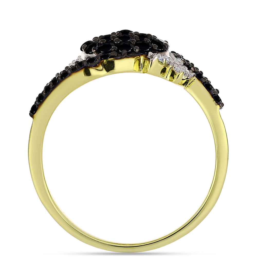 Inel din Argint 925 Placat cu Aur ( 3.7 grame ) cu Spinel Negru și Topaz Alb 1.5 Carate