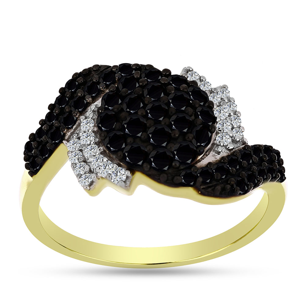 Inel din Argint 925 Placat cu Aur ( 3.7 grame ) cu Spinel Negru și Topaz Alb 1.5 Carate 3 