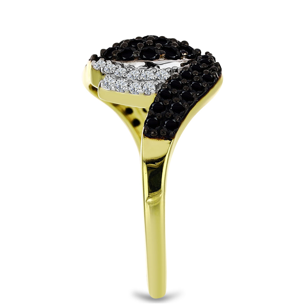 Inel din Argint 925 Placat cu Aur ( 3.7 grame ) cu Spinel Negru și Topaz Alb 1.5 Carate 4 