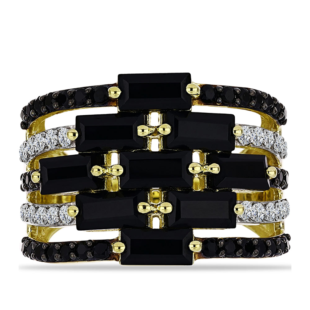 Inel din Argint 925 Placat cu Aur ( 5.75 grame ) cu Spinel Negru și Topaz Alb 5.86 Carate