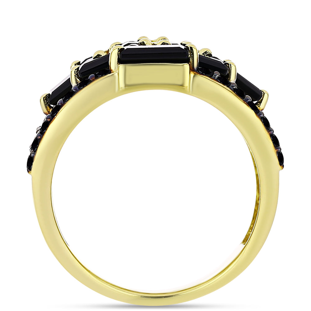 Inel din Argint 925 Placat cu Aur ( 5.75 grame ) cu Spinel Negru și Topaz Alb 5.86 Carate