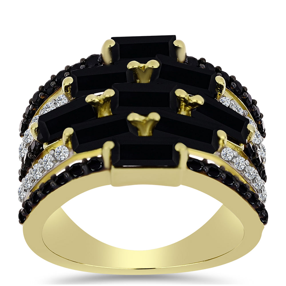 Inel din Argint 925 Placat cu Aur ( 5.75 grame ) cu Spinel Negru și Topaz Alb 5.86 Carate 3 