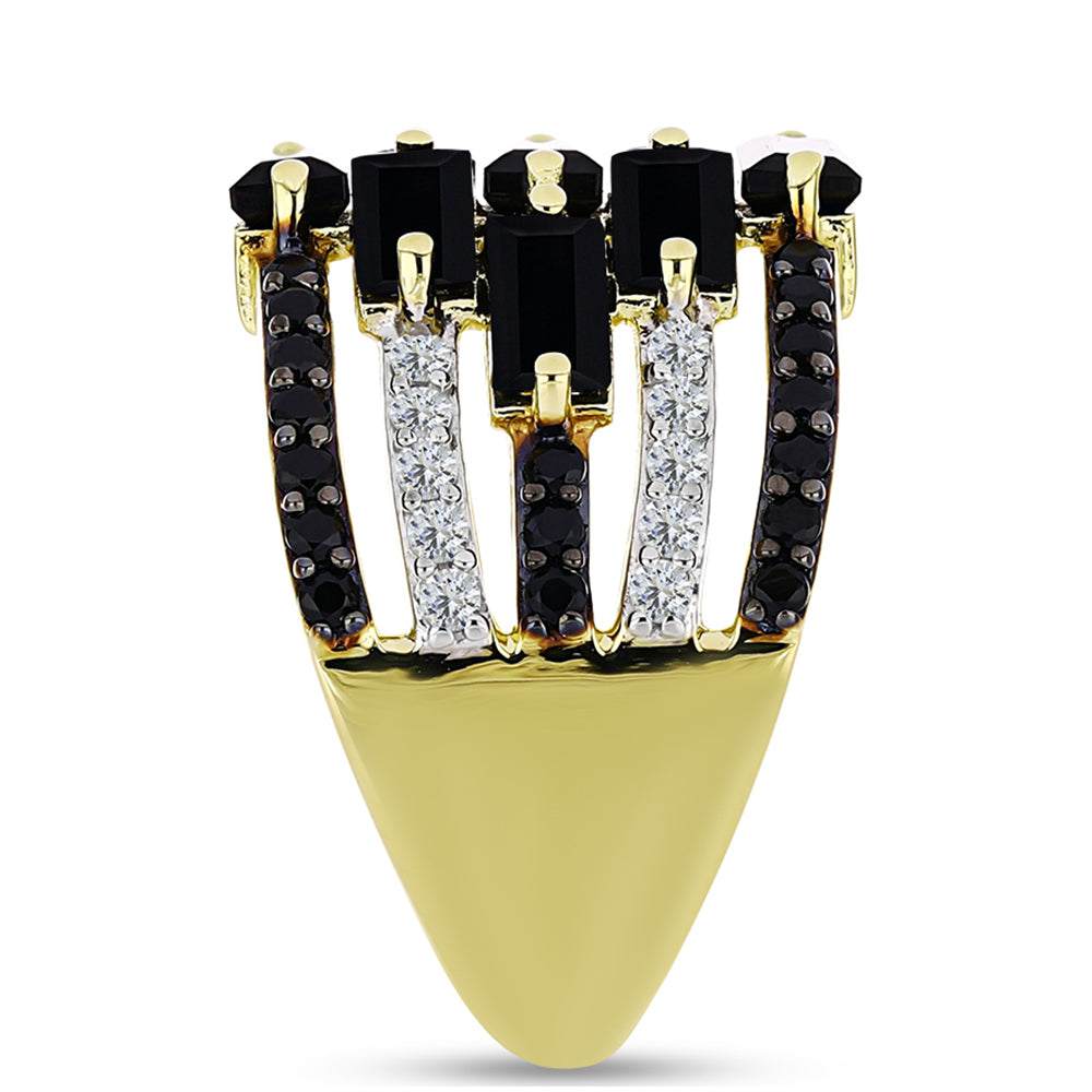 Inel din Argint 925 Placat cu Aur ( 5.75 grame ) cu Spinel Negru și Topaz Alb 5.86 Carate 4 