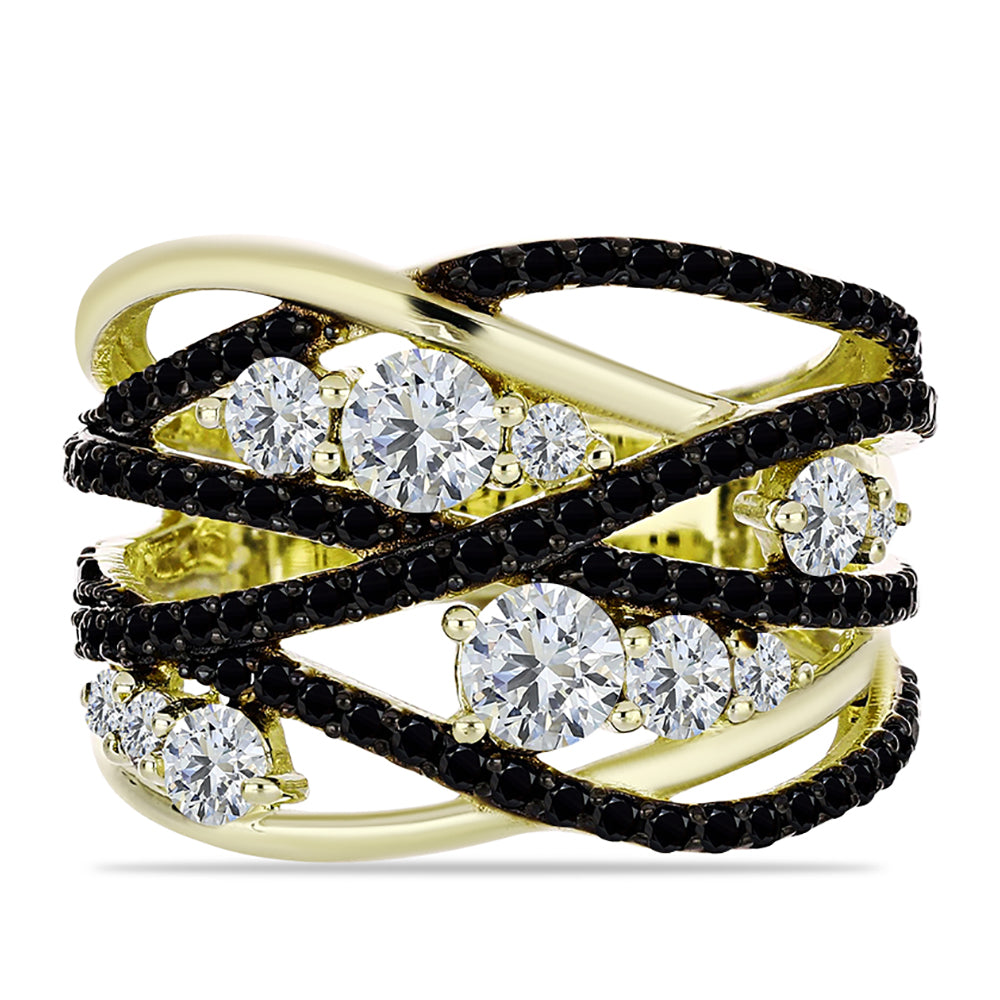Inel din Argint 925 Placat cu Aur ( 5.64 grame ) cu Spinel Negru și Topaz Alb 2.41 Carate 1 