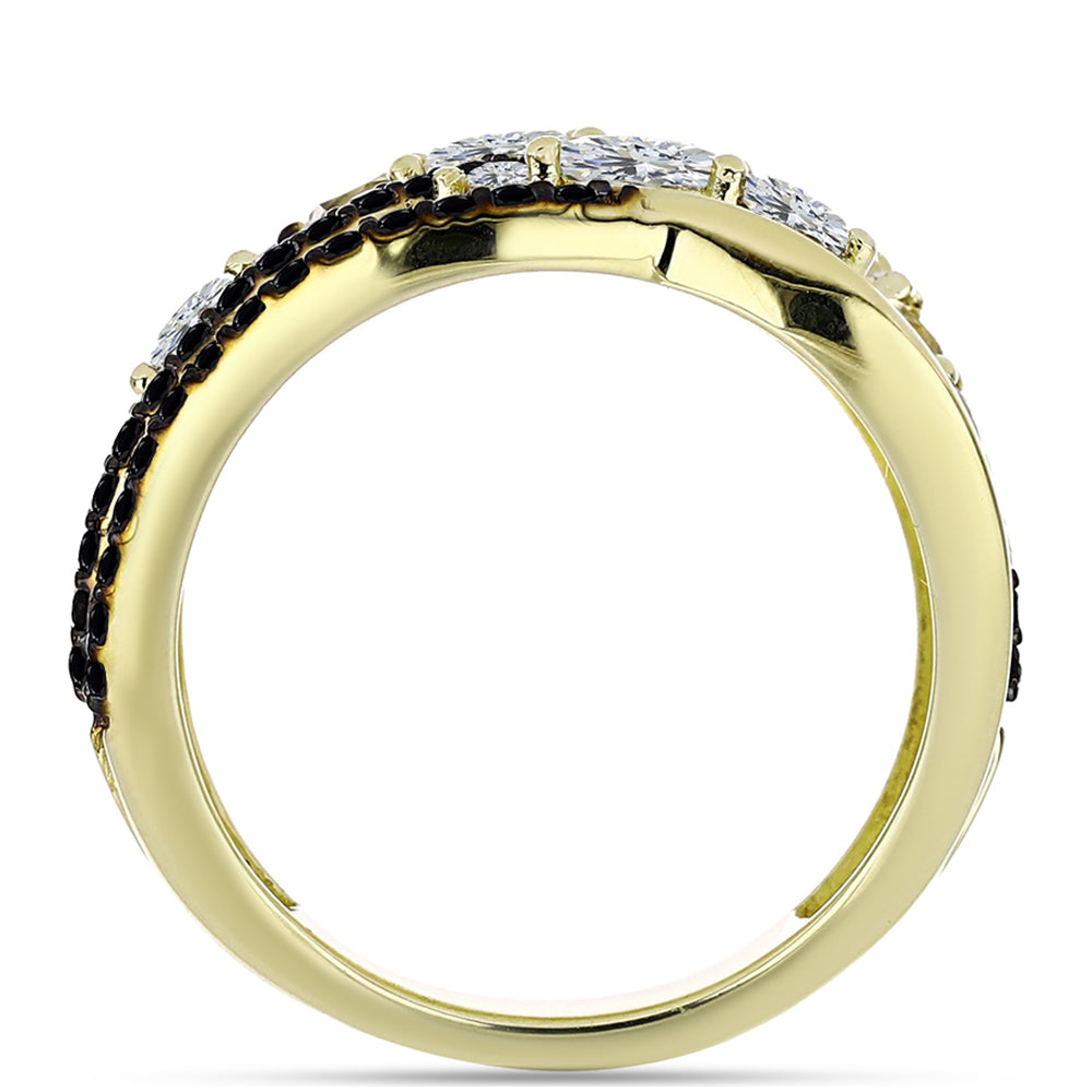 Inel din Argint 925 Placat cu Aur ( 5.64 grame ) cu Spinel Negru și Topaz Alb 2.41 Carate