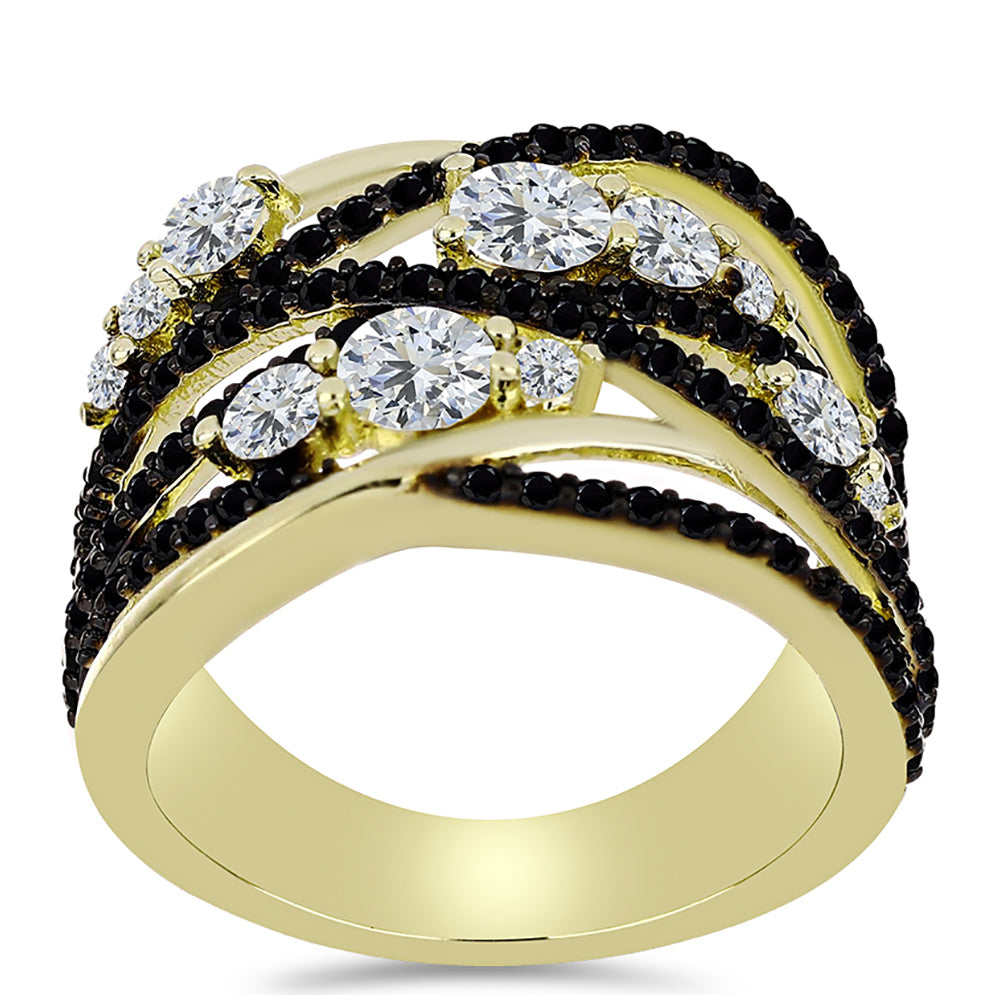 Inel din Argint 925 Placat cu Aur ( 5.64 grame ) cu Spinel Negru și Topaz Alb 2.41 Carate 3 