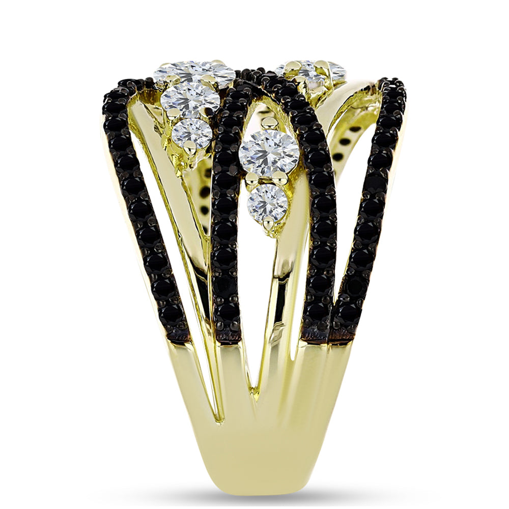 Inel din Argint 925 Placat cu Aur ( 5.64 grame ) cu Spinel Negru și Topaz Alb 2.41 Carate 4 