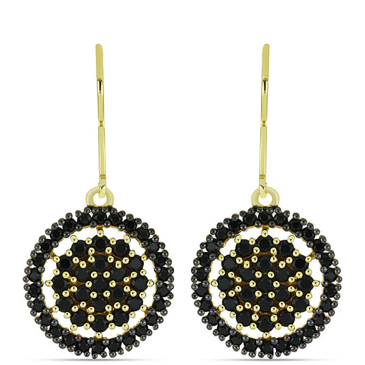 Cercei din Argint 925 Placat cu Aur ( 3.87 grame ) cu Spinel Negru 2.46 Carate