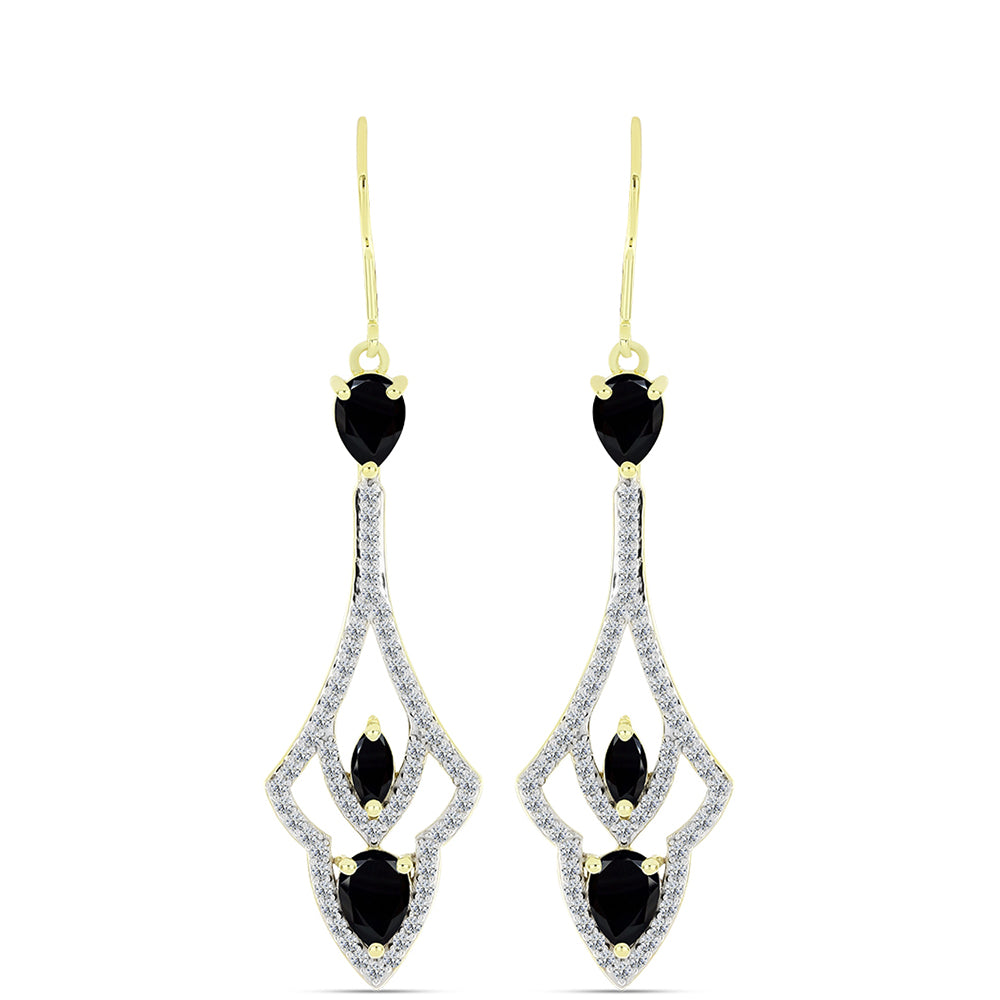 Cercei din Argint 925 Placat cu Aur ( 6.72 grame ) cu Spinel Negru și Topaz Alb 4.35 Carate 1 