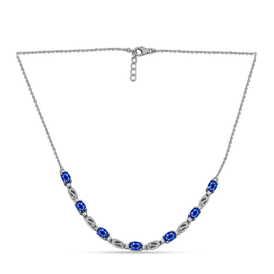 Colier din Argint 925 ( 6.12 grame ) cu Safir Albastru Australian și Topaz Alb 4.85 Carate