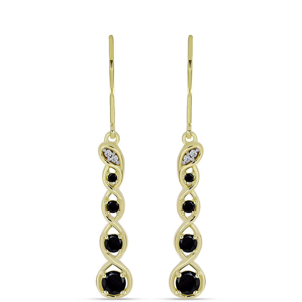 Cercei din Argint 925 Placat cu Aur ( 3.4 grame ) cu Spinel Negru și Topaz Alb 1.14 Carate