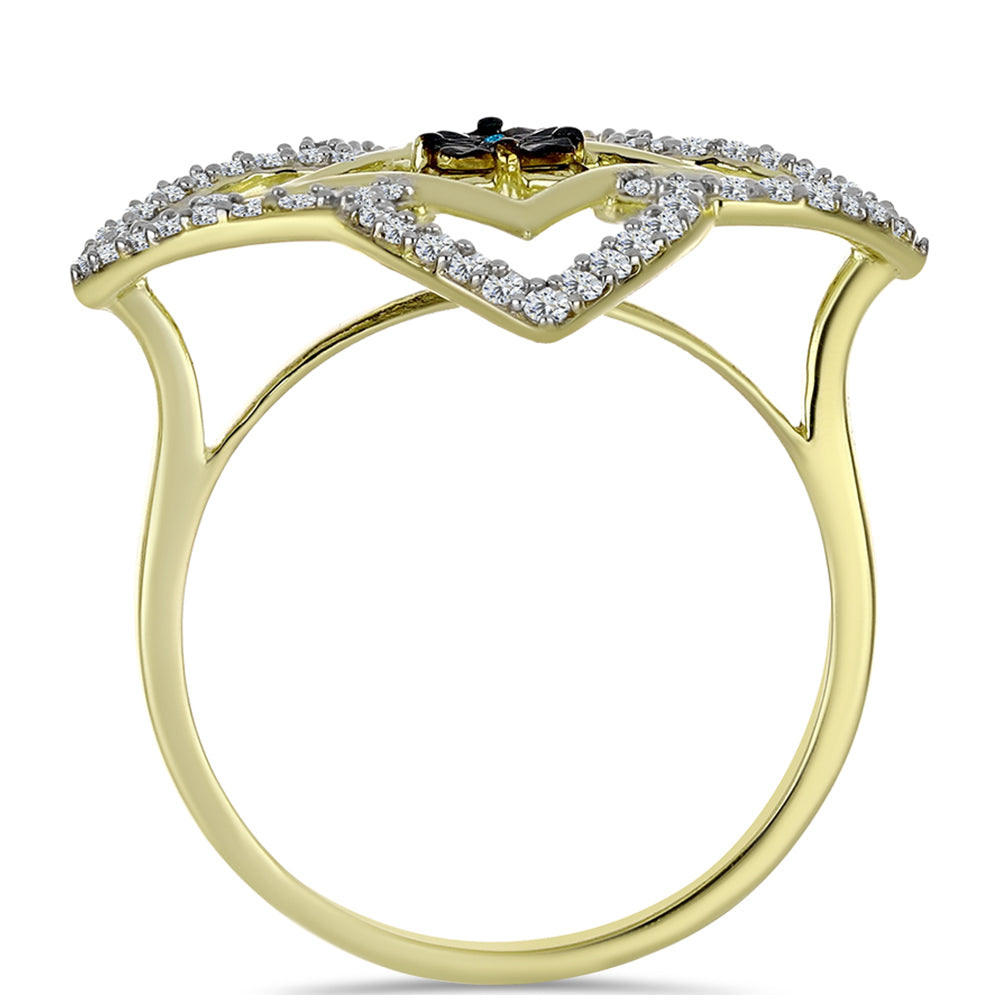 Inel din Argint 925 Placat cu Aur ( 3.29 grame ) cu Diamant Albastru și Topaz Alb 0.55 Carate