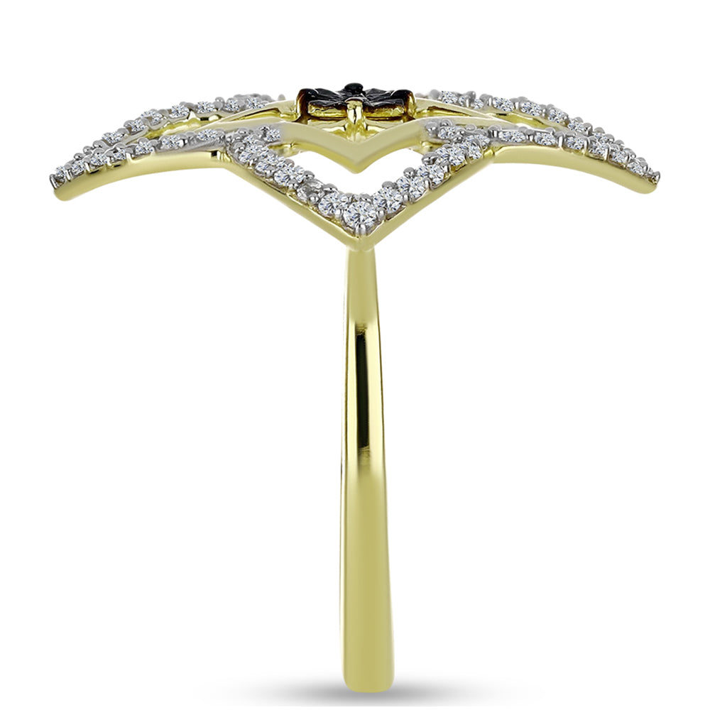 Inel din Argint 925 Placat cu Aur ( 3.29 grame ) cu Diamant Albastru și Topaz Alb 0.55 Carate 4 