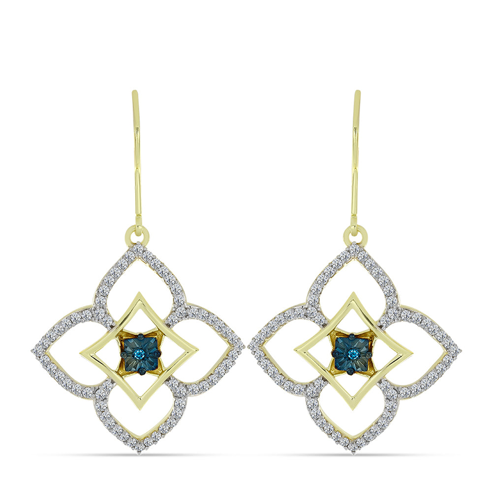 Cercei din Argint 925 Placat cu Aur ( 4.92 grame ) cu Diamant Albastru și Topaz Alb 1.68 Carate 1 