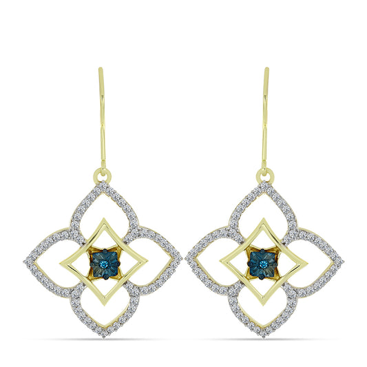 Cercei din Argint 925 Placat cu Aur ( 4.92 grame ) cu Diamant Albastru și Topaz Alb 1.68 Carate
