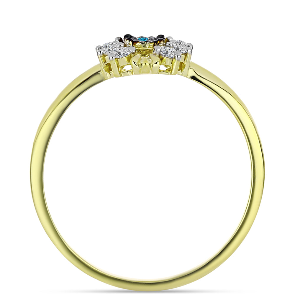 Inel din Argint 925 Placat cu Aur ( 1.82 grame ) cu Diamant Albastru și Topaz Alb 0.15 Carate