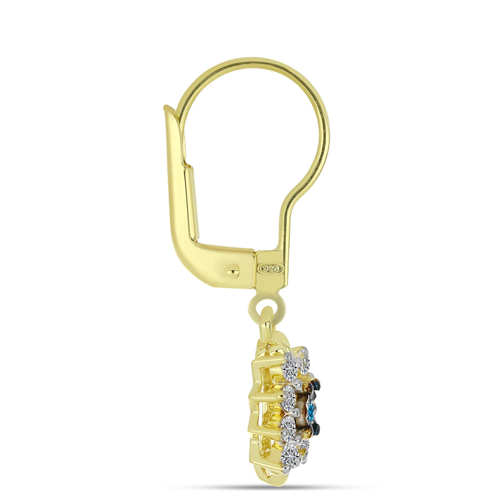 Cercei din Argint 925 Placat cu Aur ( 2.07 grame ) cu Diamant Albastru și Topaz Alb 0.3 Carate 2 