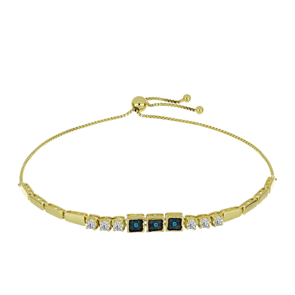 Brățară din Argint 925 Placat cu Aur ( 5.74 grame ) cu Diamant Albastru și Topaz Alb 0.82 Carate