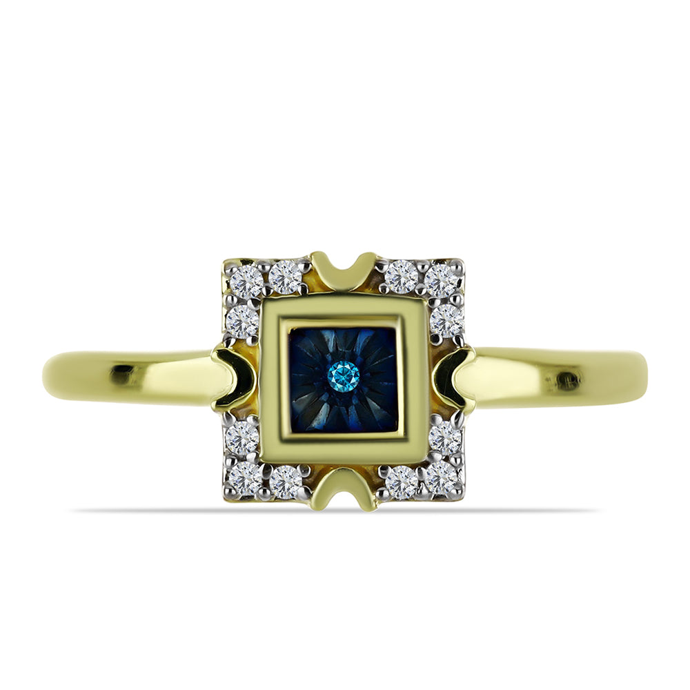 Inel din Argint 925 Placat cu Aur ( 2.56 grame ) cu Diamant Albastru și Topaz Alb 0.12 Carate