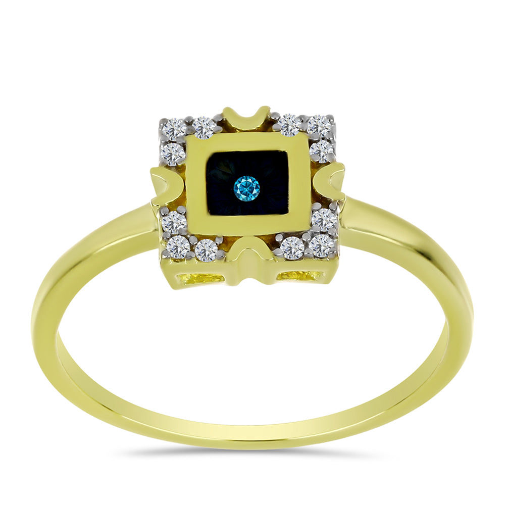 Inel din Argint 925 Placat cu Aur ( 2.56 grame ) cu Diamant Albastru și Topaz Alb 0.12 Carate