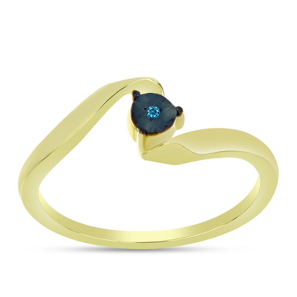 Inel din Argint 925 Placat cu Aur ( 1.93 grame ) cu Diamant Albastru 0.01 Carate 3 