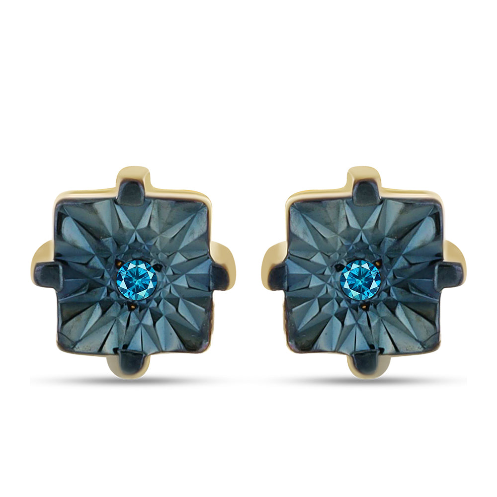 Cercei din Argint 925 Placat cu Aur ( 1.48 grame ) cu Diamant Albastru 0.02 Carate