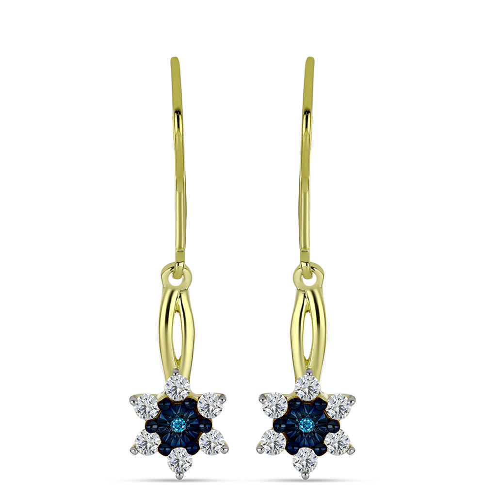 Cercei din Argint 925 Placat cu Aur ( 2.25 grame ) cu Diamant Albastru și Topaz Alb 0.51 Carate 1 