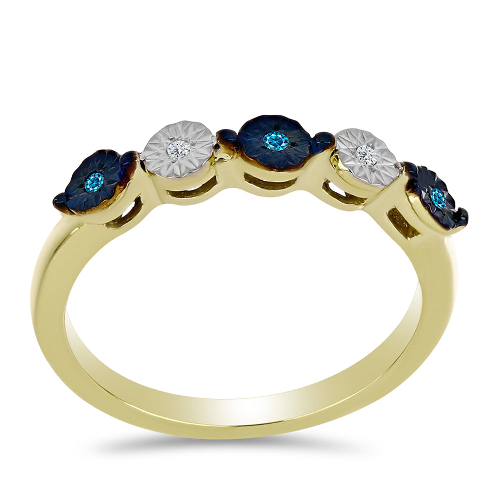 Inel din Argint 925 Placat cu Aur ( 2.13 grame ) cu Diamant Albastru și Topaz Alb 0.04 Carate 3 