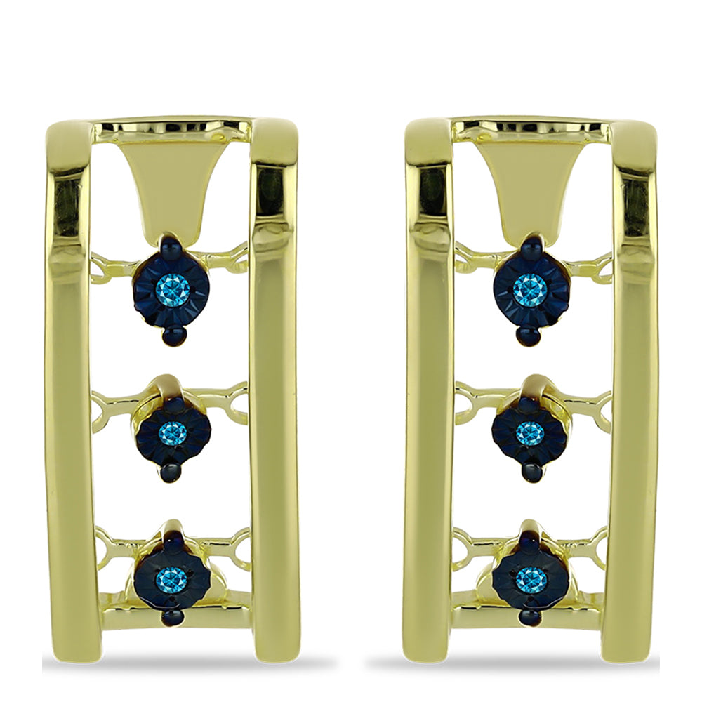 Cercei din Argint 925 Placat cu Aur ( 5.5 grame ) cu Diamant Albastru 0.04 Carate 1 