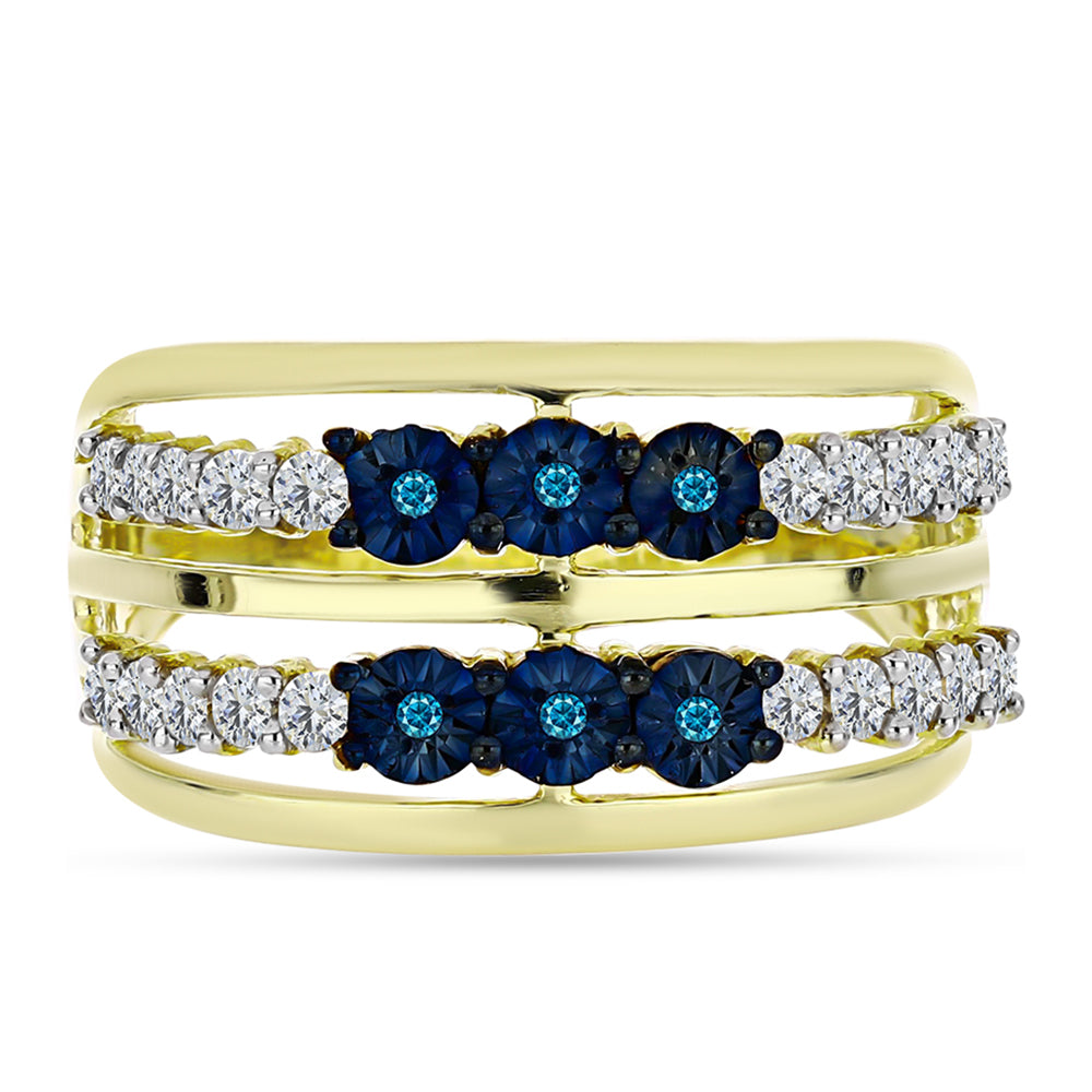 Inel din Argint 925 Placat cu Aur ( 4.67 grame ) cu Diamant Albastru și Topaz Alb 0.86 Carate