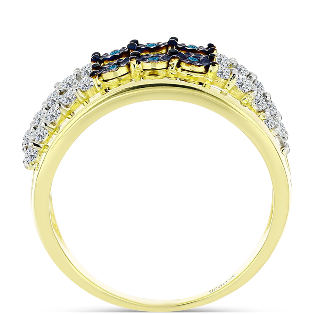 Inel din Argint 925 Placat cu Aur ( 4.67 grame ) cu Diamant Albastru și Topaz Alb 0.86 Carate