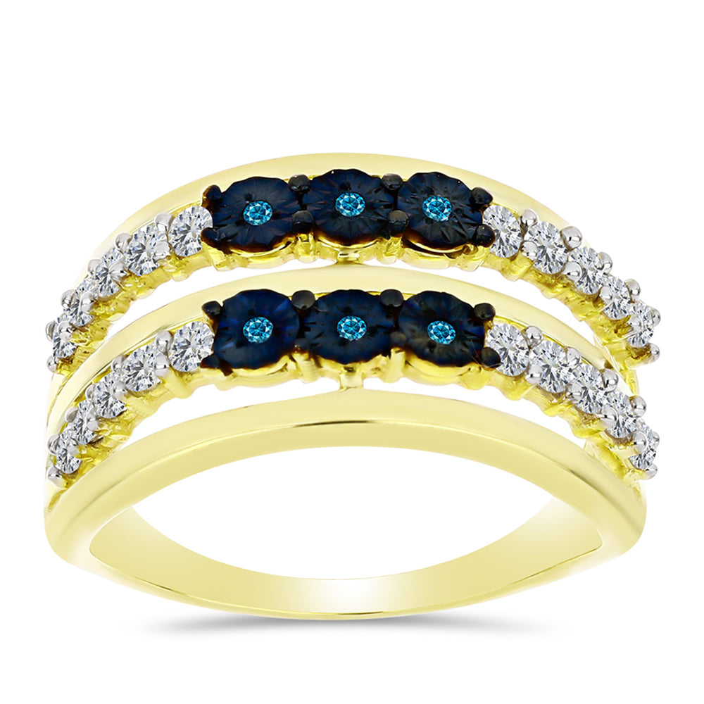 Inel din Argint 925 Placat cu Aur ( 4.67 grame ) cu Diamant Albastru și Topaz Alb 0.86 Carate 3 