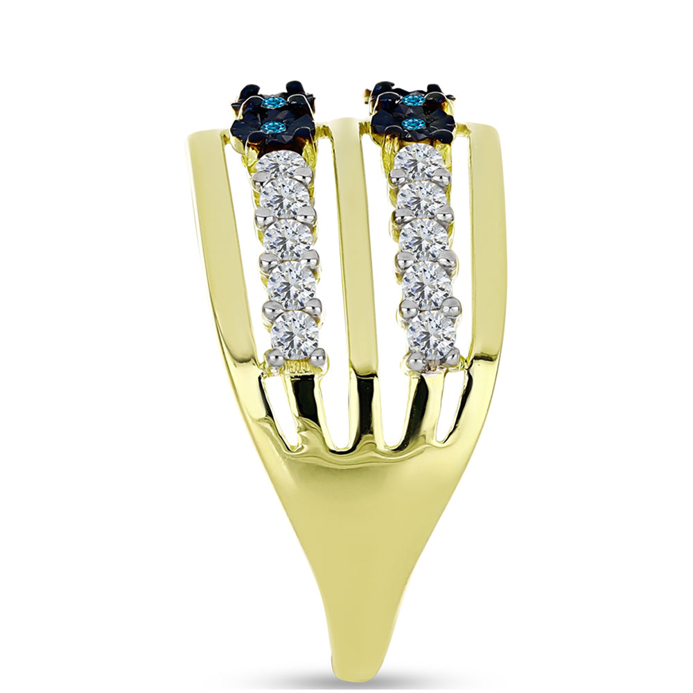 Inel din Argint 925 Placat cu Aur ( 4.67 grame ) cu Diamant Albastru și Topaz Alb 0.86 Carate 4 