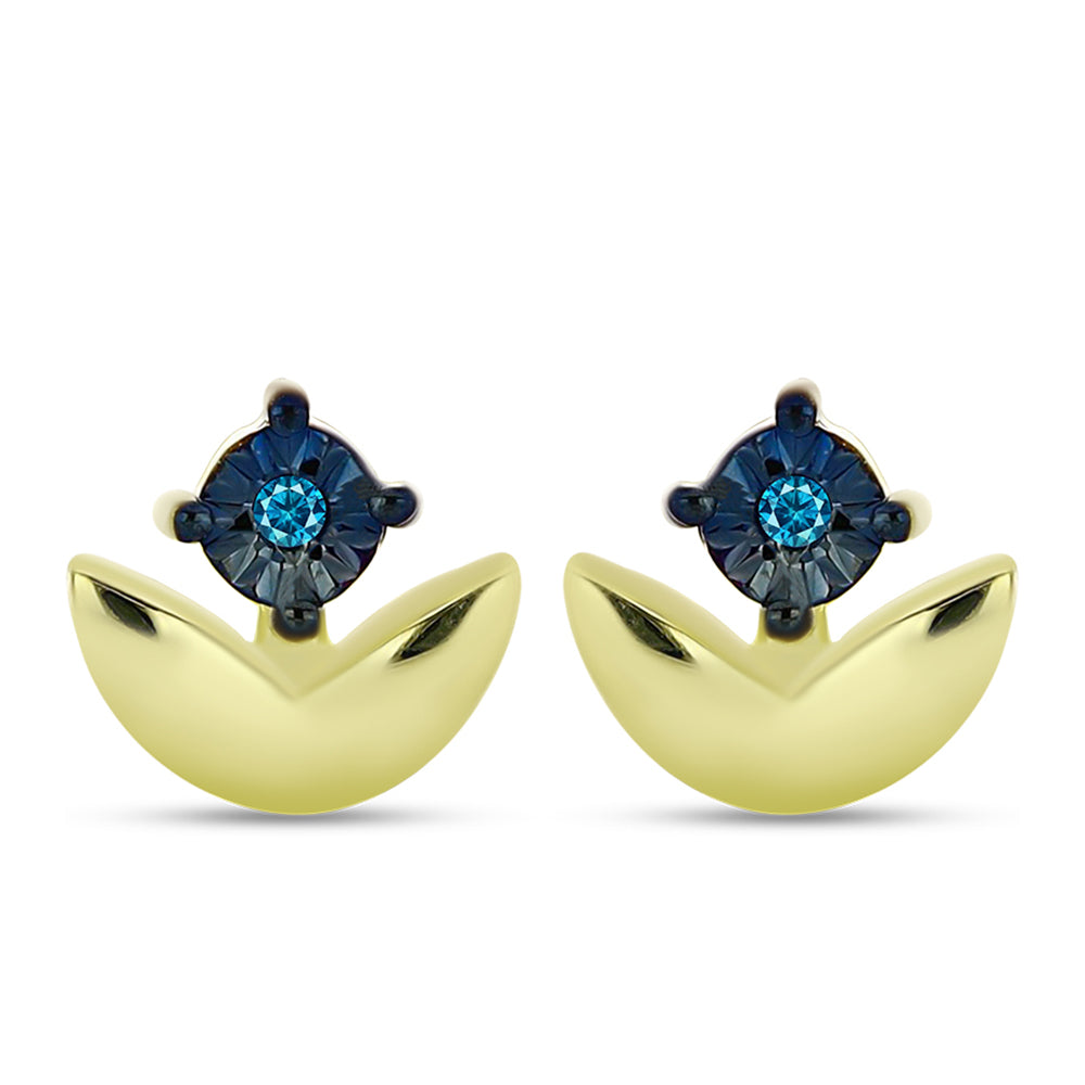 Cercei din Argint 925 Placat cu Aur ( 1.12 grame ) cu Diamant Albastru 0.01 Carate