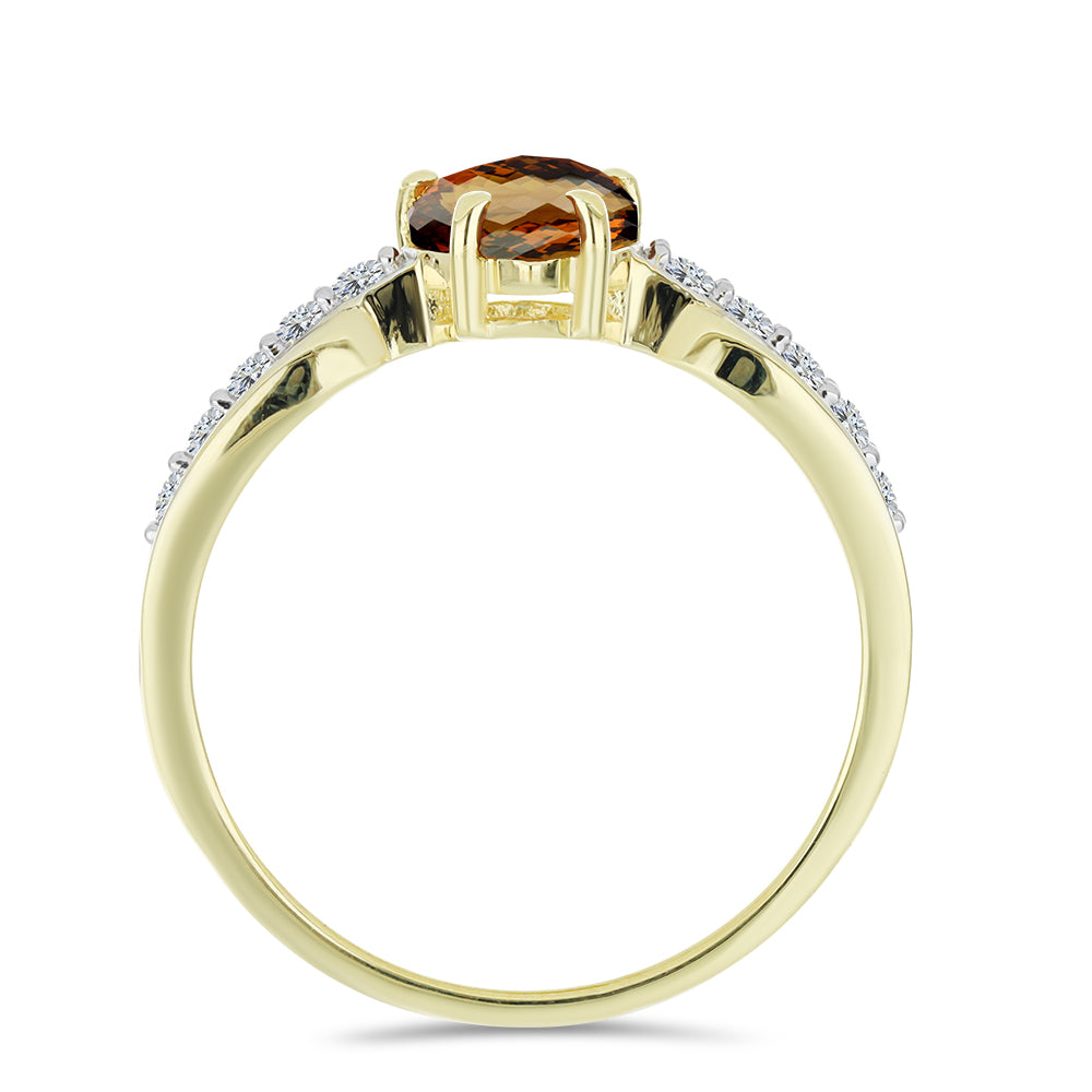 Inel din Argint 925 Placat cu Aur ( 2.89 grame ) cu Cuarț Coniac și Topaz Alb 2.03 Carate