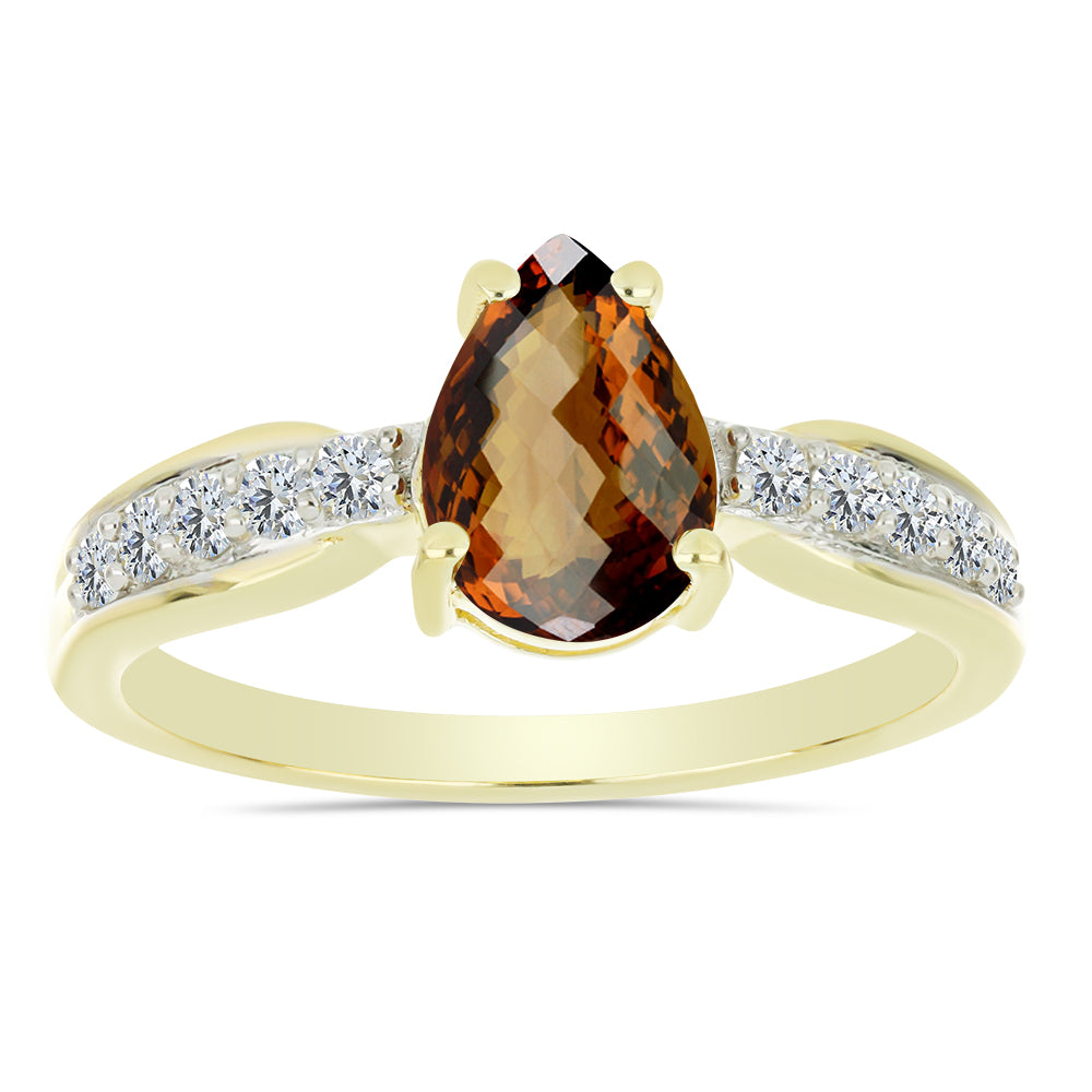 Inel din Argint 925 Placat cu Aur ( 2.89 grame ) cu Cuarț Coniac și Topaz Alb 2.03 Carate 3 