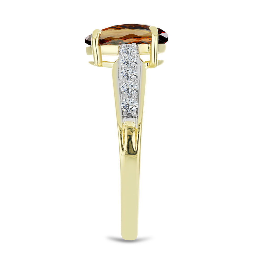 Inel din Argint 925 Placat cu Aur ( 2.89 grame ) cu Cuarț Coniac și Topaz Alb 2.03 Carate 4 