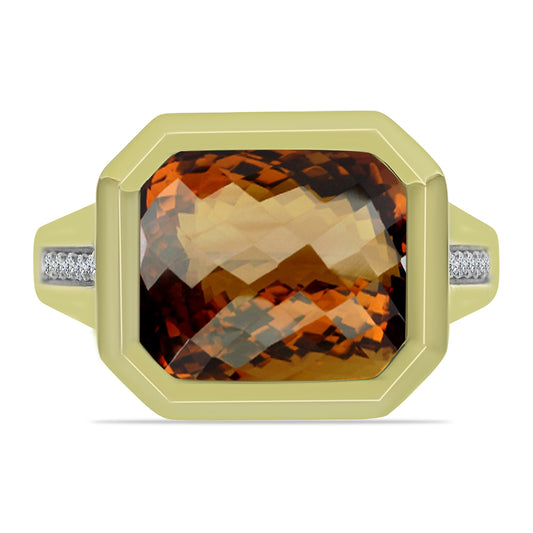 Inel din Argint 925 Placat cu Aur ( 3.75 grame ) cu Cuarț Coniac și Topaz Alb 3.24 Carate
