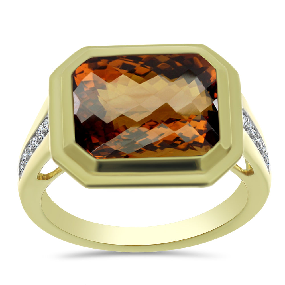 Inel din Argint 925 Placat cu Aur ( 3.75 grame ) cu Cuarț Coniac și Topaz Alb 3.24 Carate