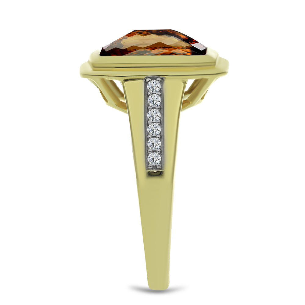 Inel din Argint 925 Placat cu Aur ( 3.75 grame ) cu Cuarț Coniac și Topaz Alb 3.24 Carate 4 