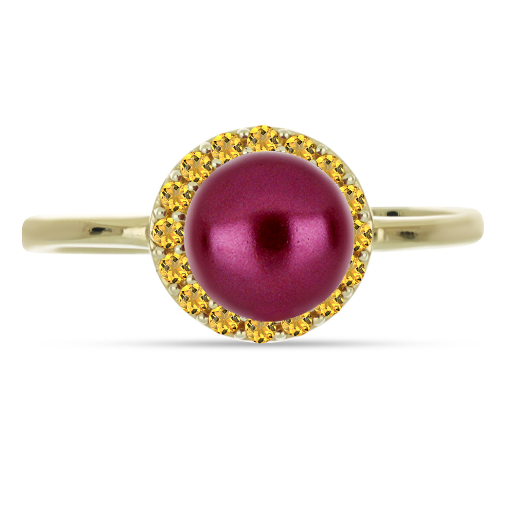 Inel din Argint 925 Placat cu Aur ( 2.48 grame ) cu Perlă de cultură Violet și Citrin Ural 2.79 Carate 1 