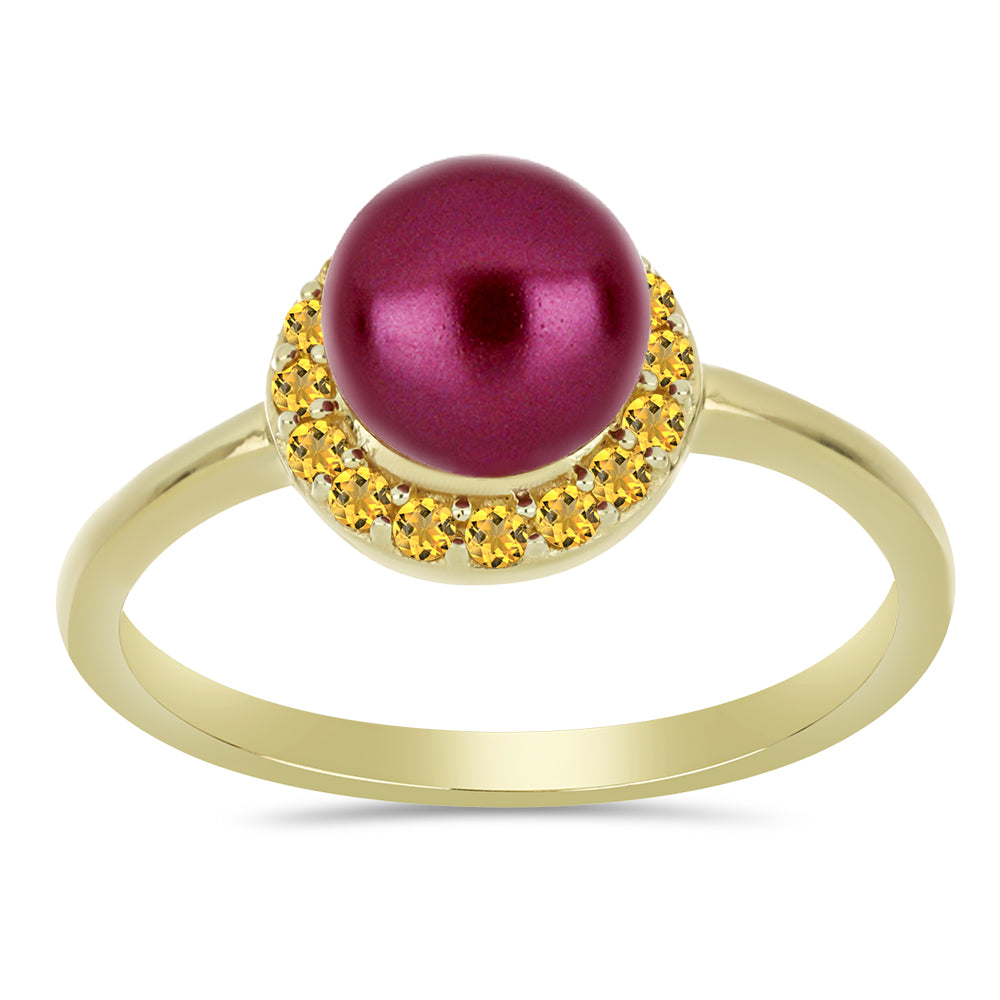 Inel din Argint 925 Placat cu Aur ( 2.48 grame ) cu Perlă de cultură Violet și Citrin Ural 2.79 Carate 3 