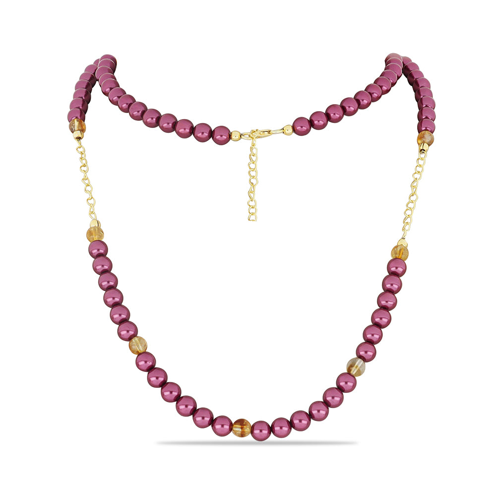 Colier din Argint 925 Placat cu Aur ( 1.9 grame ) cu Perlă de cultură Violet și Citrin Ural 102.75 Carate 1 