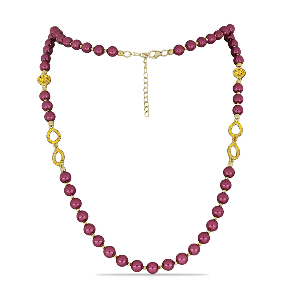 Colier din Argint 925 Placat cu Aur ( 6.17 grame ) cu Perlă de cultură Violet și Citrin Ural 80.29 Carate 1 