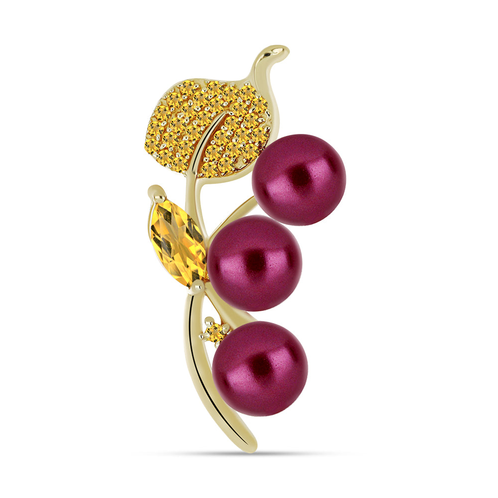 Broşă din Argint 925 Placat cu Aur ( 2.77 grame ) cu Perlă de cultură Violet și Citrin Ural 3.74 Carate 1 