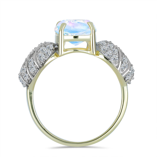 Inel din Argint 925 Placat cu Aur ( 3.15 grame ) cu Piatra Lunii Curcubeu și Topaz Alb 2.89 Carate