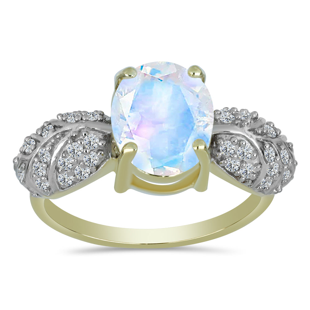 Inel din Argint 925 Placat cu Aur ( 3.15 grame ) cu Piatra Lunii Curcubeu și Topaz Alb 2.89 Carate 3 
