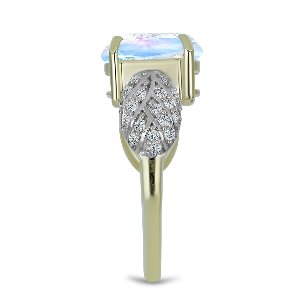 Inel din Argint 925 Placat cu Aur ( 3.15 grame ) cu Piatra Lunii Curcubeu și Topaz Alb 2.89 Carate 4 