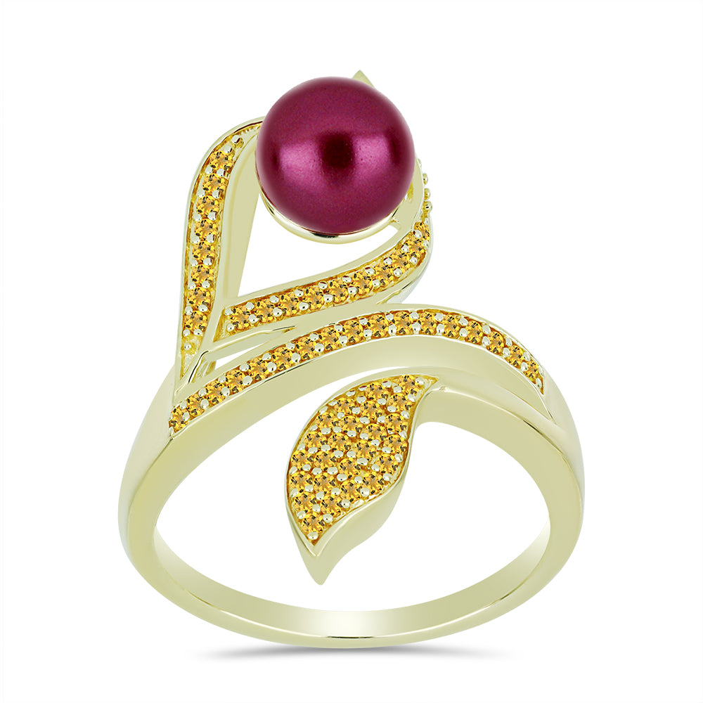 Inel din Argint 925 Placat cu Aur ( 5.73 grame ) cu Perlă de cultură Violet și Citrin Ural 2.91 Carate 3 